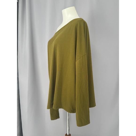 AllSaints Shirt Womens Medium Olive Green Boat Neck Oversized Drop Shoulder Boho - Picture 5 of 12